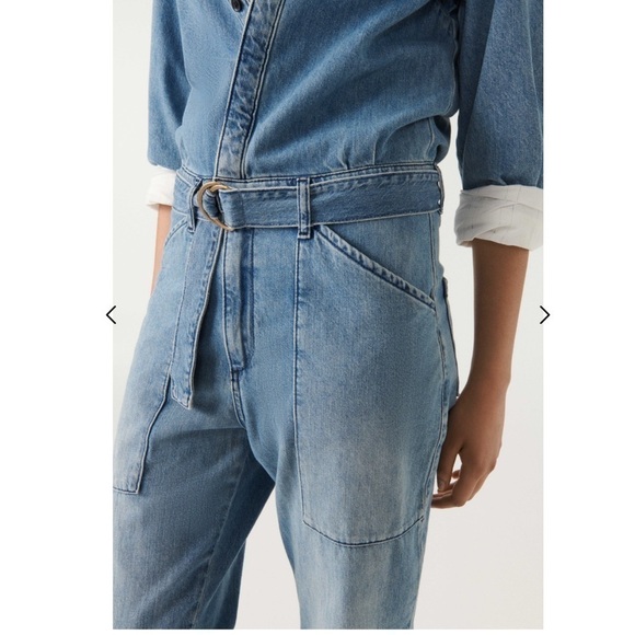 NWT BA&SH Frida Denim Jean Belted Collared Patch Pocket Jumpsuit Size Large - Picture 5 of 15